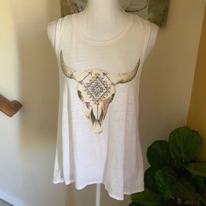 Chaser‎ skull boho chic burnout tank top size M